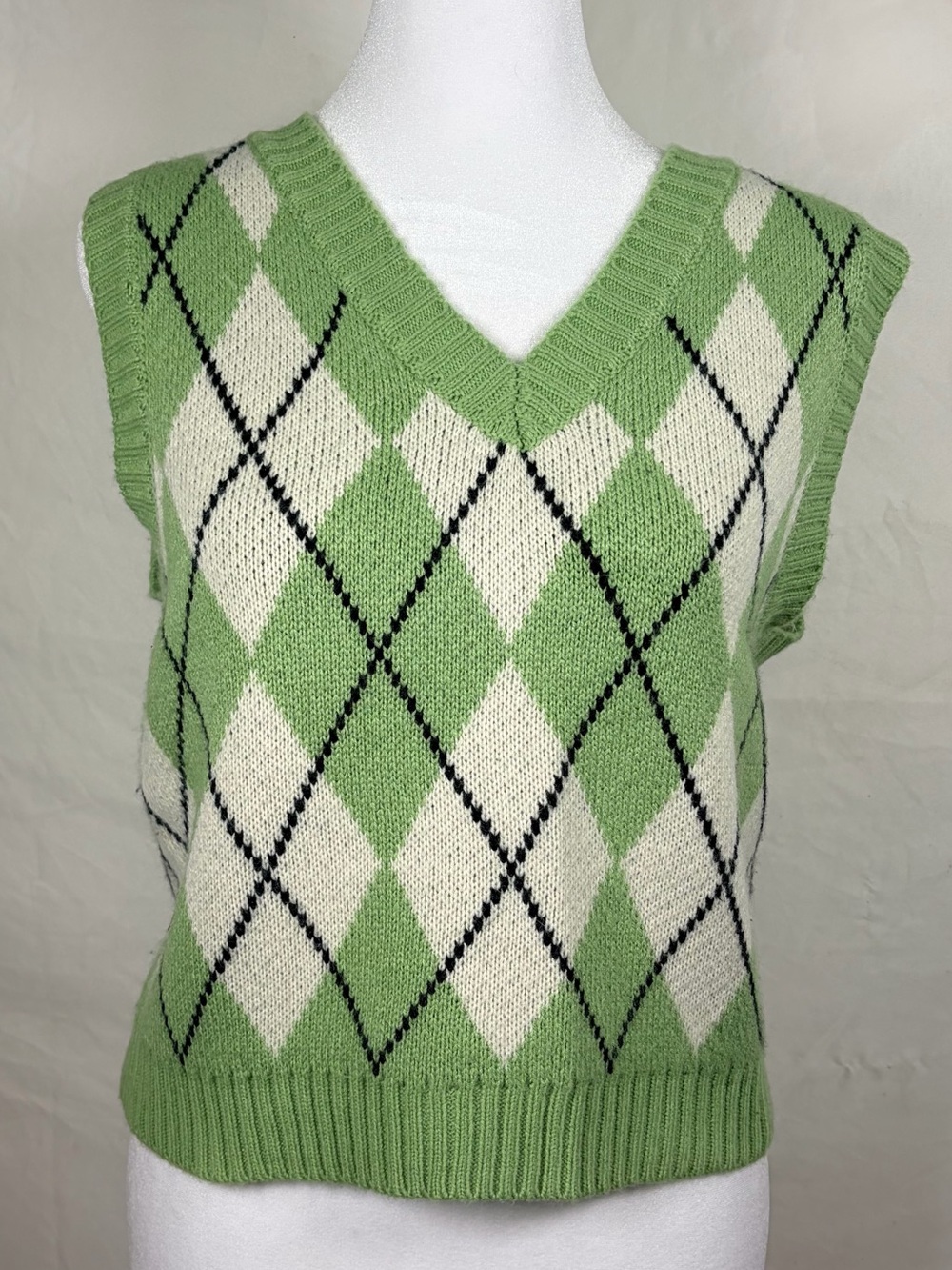 Hollister Mint & White Argyle V-Neck Sweater Vest